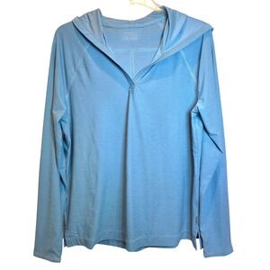 Eddie Bauer Infinity Hoodie Top Pullover Long Sleeve Womens Large Blue Stripe